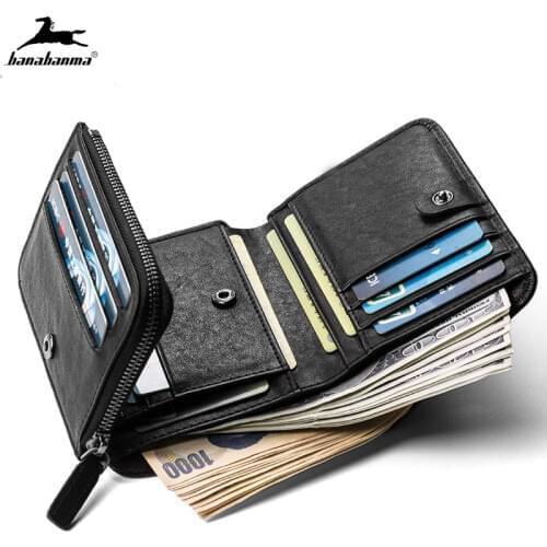 Three fold wallet mini short Mens Wallet carteira pequena zip coin bag small men wallets made of natural leather classic style