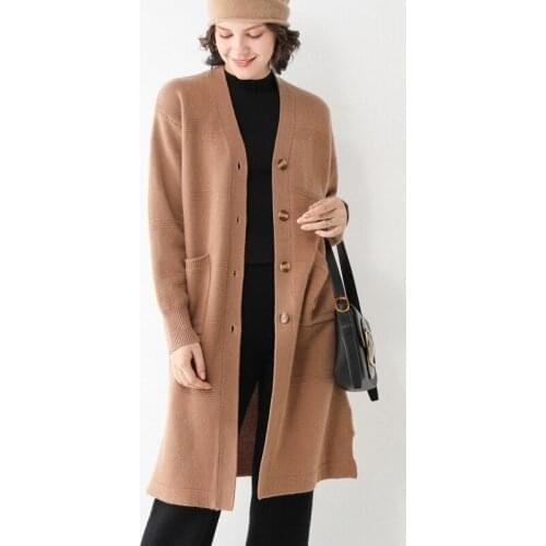 LHZSYY2020 100%Wool Sweater Women Mid-Length Cashmere Overcoat Pure Color Jacket Autumn Winter New Large Size Knitted Outer Wear