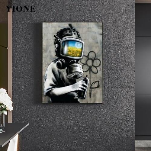 Boy Wall Graffiti Art Canvas Painting Street Spray Flower Modern Creative Poster Picture Prints for Living Room Bedroom Decor