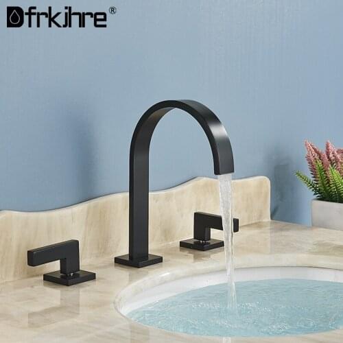Matte Black Basin Faucet Deck Mount Brass Bathroom Basin Mixer Tap Dual Handle Widespread Cold And Hot Water Crane Sink Taps