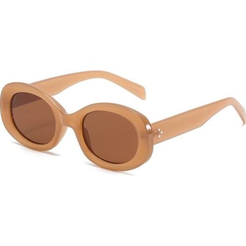 Fashion Luxury Brand Designer Vintage Small Frame Oval Sunglasses Women Men Popular Travel Rivet Sun Glasses Female Shades Gafas