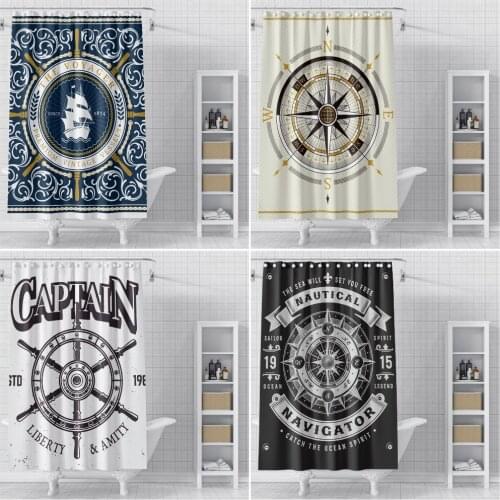 Nautical Bath Curtain Waterproof Fabric Shower Curtains Compass Rudder Pattern Bathtub Screen for Bathroom Home Decor