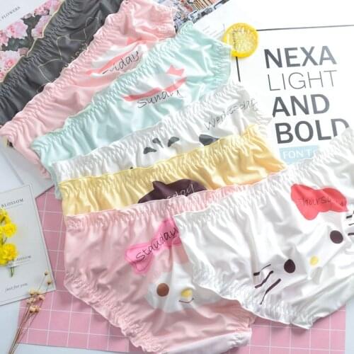 Lovely Cute Lolita Girl Teenage Underwear for Young Women Kawaii Panty Lingerie Cartoon Print Cat Icemilk Brief Low Rise Panties