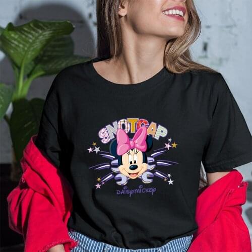 New T-Shirt Female Disney Cartoon Print Minnie Mouse Head Dropship Fashion Kawaii Casual Short Sleeve Harajuku Korean Trend Top