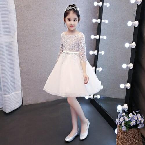 New 2018 Lace Tulle Kids Dress First Communion Dresses Flower Girl Dresses for Weddings Vestidos Kids Princess Gown
