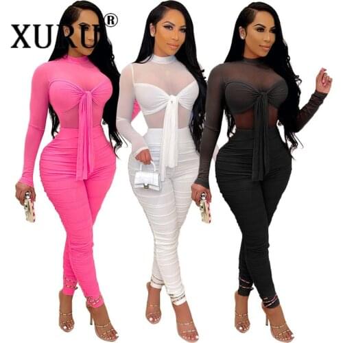 XURU New Style Jumpsuit Womens European and American Solid Color Sexy Long-sleeved Jumpsuit