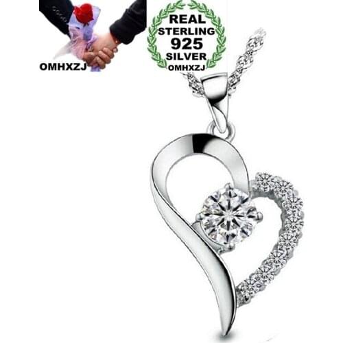 OMHXZJ Wholesale Personality Fashion OL Woman Girl Gift Heart White Amethyst AAA Zircon 925 Sterling Silver Pendant Charm CH35
