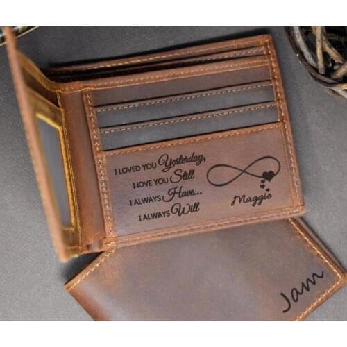 PARARTDIY Custom logo birthday gifts for boyfriend Wedding groom genuine leather wallet, Gift for husband,Valentines Day gifts