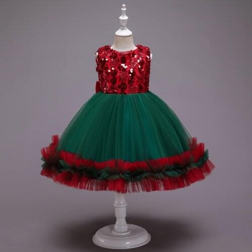 2-10 years girl dress Christmas costume bow sequined net gauze puffy dress fancy party dress ball gown for kids wedding dress