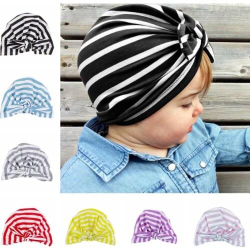 Yundfly Striped Bowknot Girl Cap Beanie Spring Autumn Newborn Turban Kids Hats Hair Accessories Birthday Gift