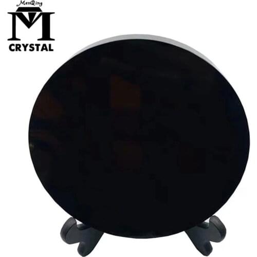 Natural black obsidian stone circle disk round plate fengshui mirror for home & office decor reiki healing crystal stone
