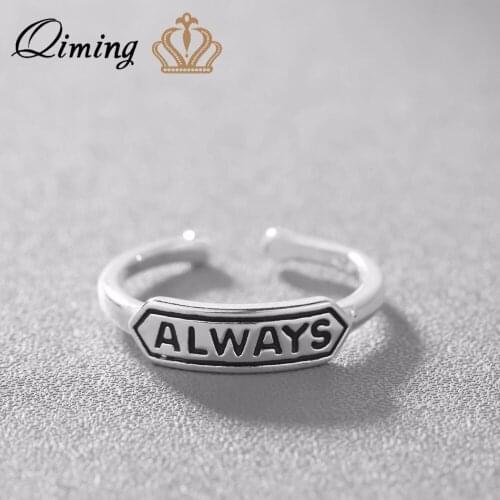 QIMING Print Engraving ALWAYS Letter Rings Women Unique fashion Jewelry Solid Adjustable Band Rings For Women Bague