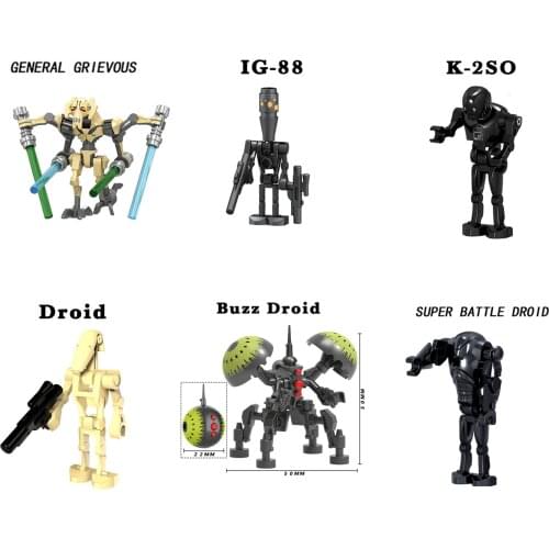 R2-D2 Building Blocks C-3PO General Grievous R4-P17 K-2SO IG88 Battle Buzz Droid Star Bricks Action Figures Wars Christmas Toys