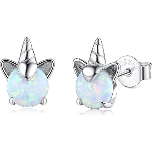 ZEMIOR 925 Sterling Silver Cute Unicorn Stud Earrings Women Colorful Opal Small Earrings Fine Anniversary Jewelry New Arrival
