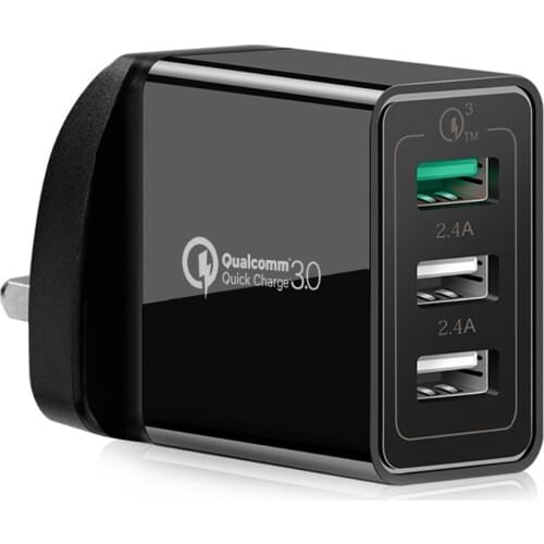 SOONHUA Latest 30W 3 Ports USB Charger QC 3.0 Quick UK Plug Wall Charger 7 Types of Protection Adapter For iPhone X Samsung S9