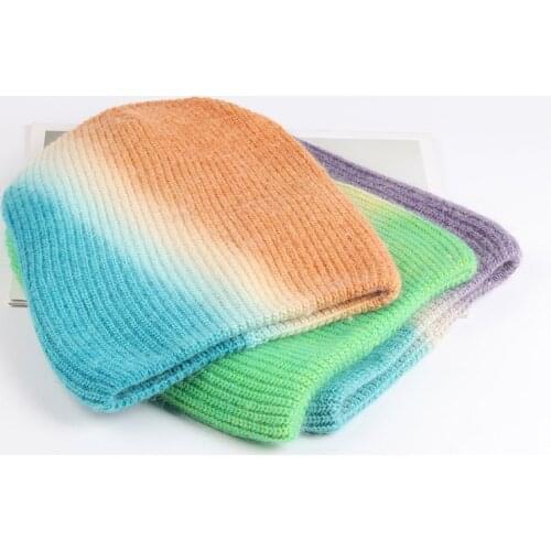Beanie Hat warm Autumn Tie Dye Woolen Knitking Beanie Hat Cuff Beanie Watch Cap for Girls Hats for Female