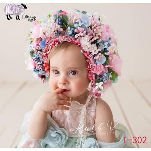 Newborn Baby Photography Flower Hat Props Tiny Baby Photo Shooting Studio Posing Florals Cap Infant bebe fotografia Accessories