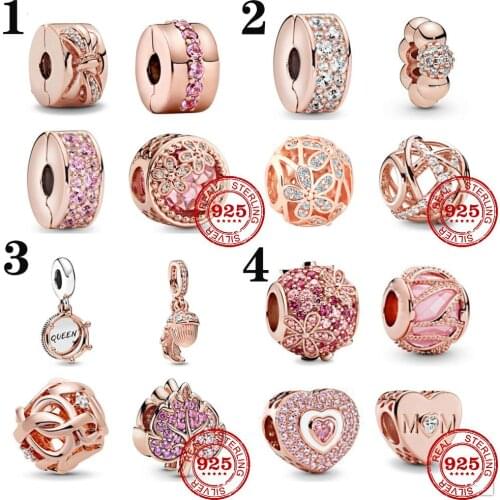 New Rose Gold Openwork Woven Infinity Daisy Love MoM Pavé Clip Charm fit Pandora charms silver 925 original bracelets & bangles