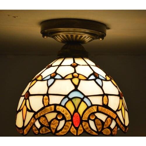 Tiffany Baroque Ceiling Light Vintage European Stained Glass Ceiling Lamp for Bathroom Bedroom Kitchen Entrance Aisle Lighting