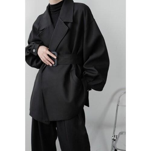 2021 New Men Short Design Belt Casual Trench Coat Outerwear Male Women Vintage Fashion Streetwear Trench Jacket Overcoat