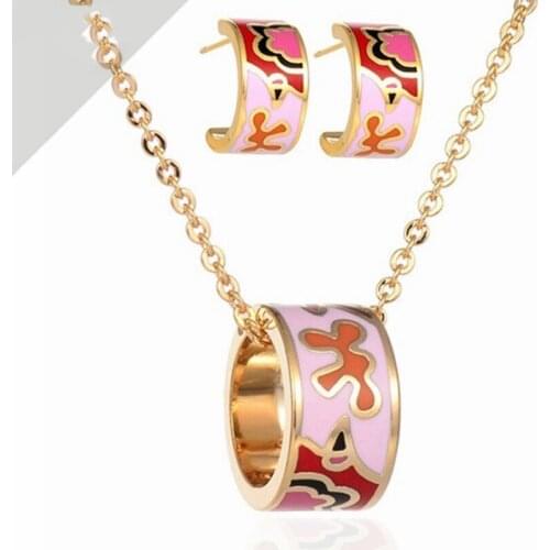 Zlxgirl jewelry Brand Gold chain pendant with stud earring jewelry sets metal stainless steel wedding jewelry sets