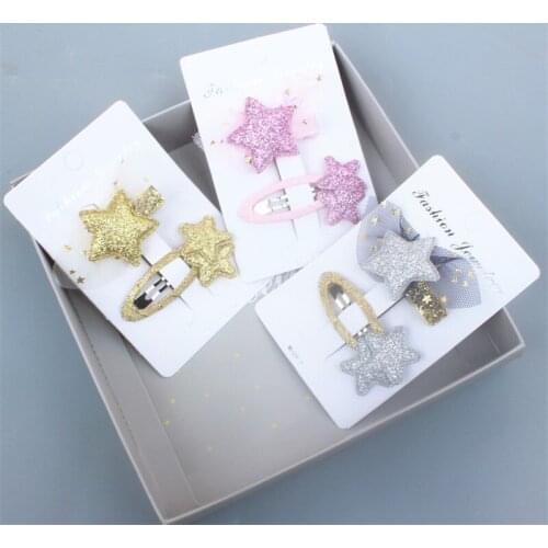 5set/lot Glitter Gold Star Hair Clip Mesh Flower Silver Star Snap Hair Clip Pink Sparkly Star Hairpin Barrette