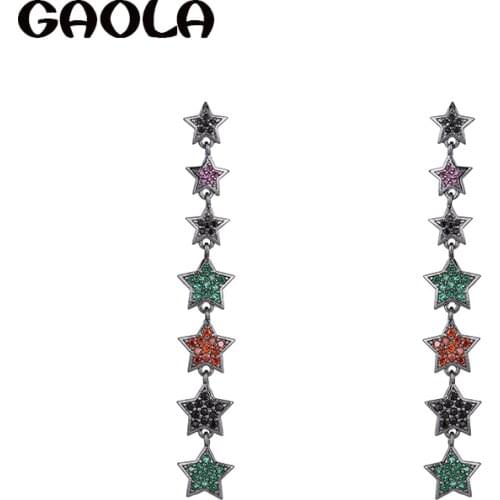 GAOLA Women Jewelry Geometric Long Stars Earring Colorful Cubic Zirconia Dangle Earrings