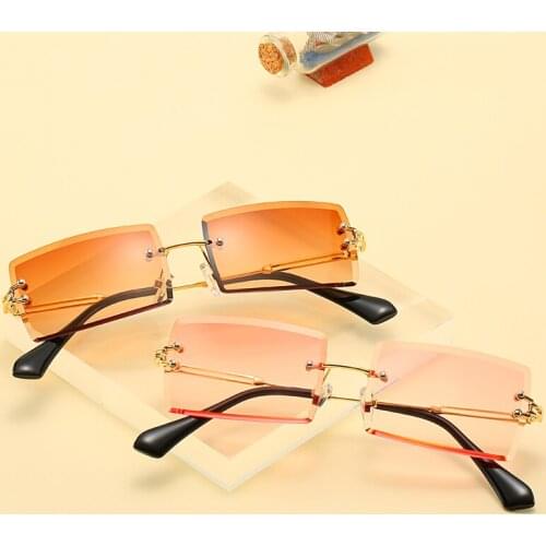2020 Retro Sunglasses Women Brand Designer Fashion Rimless Gradient Sun Glasses Shades Cutting Lens Ladies Frameless Eyeglasses