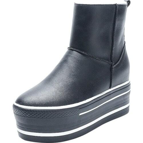 Krasovki Snow Boots 2021 Women Boots Warm Genuine Leather Autumn Winter Motorcycle Booties Platform Super Thick Sole Shoes