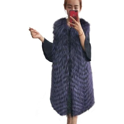 Women real fox fur vest long section warm waistcoat winter fox fur jacket female