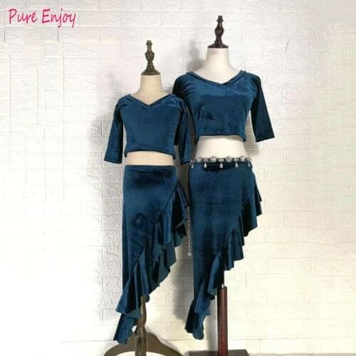 Custom Made women girls bellydance set Autumn and winter gold velvet dress sexy dance beginner belly dance suit