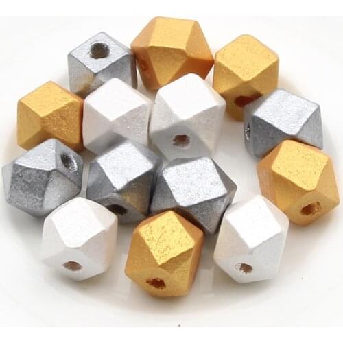 10/12/16/20mm Gold Silver Color Geometry Wooden Beads Faceted Octagon Wood Loose Spacer Beads For Jewelry Making Diy Accessories