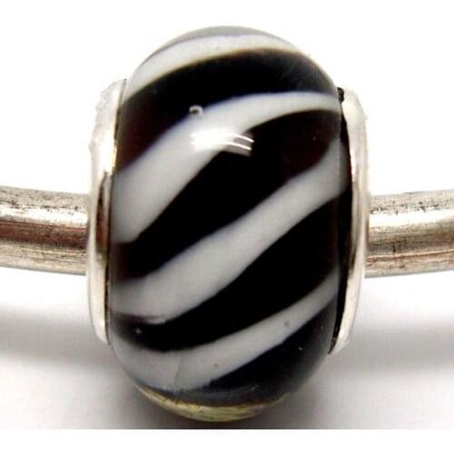 100PCS Fashion Striped Lampwork Glass Beads for European DIY Charm Bracelet