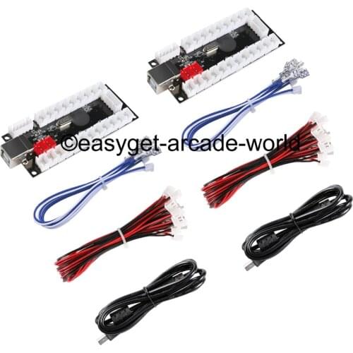 2 Players USB PC Encoder Board Arcade Joystick Raspberry PI 1 / 2 / 3 Project 2 Pin + 2.8mm Size Cable For Sanwa Push Buttons