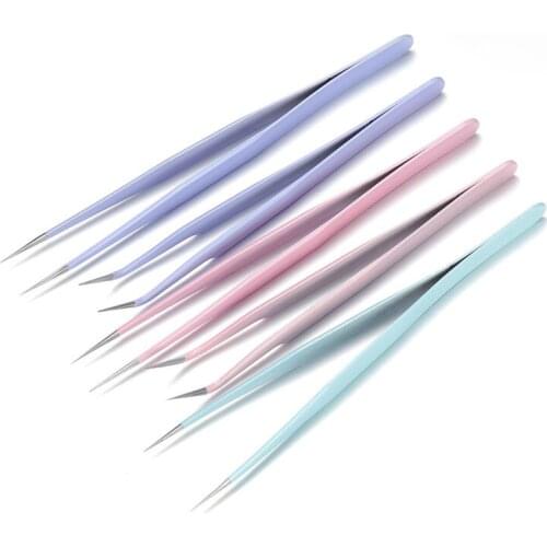 2PCS/Set Stainless Steel Eyelash Extension Tweezers Curved Straight Lashes Tweezer Non-magnetic Eyelashes Nail Makeup Tools