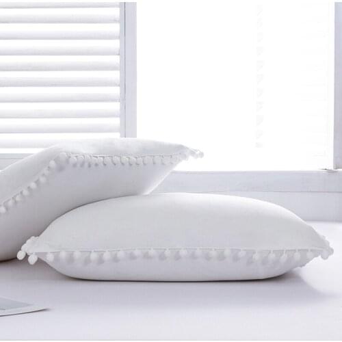 2PCS High Quality Europe The United States Hot Household Items Pillow Cases Solid Color Washed Cotton Ball Sleep Pillowcase #/L