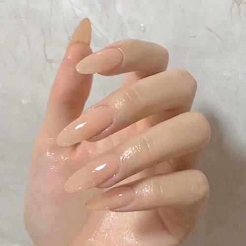 24pcs false nails for girls Long round jelly rice nude manicure removable false nails Manicure patch Fingernails