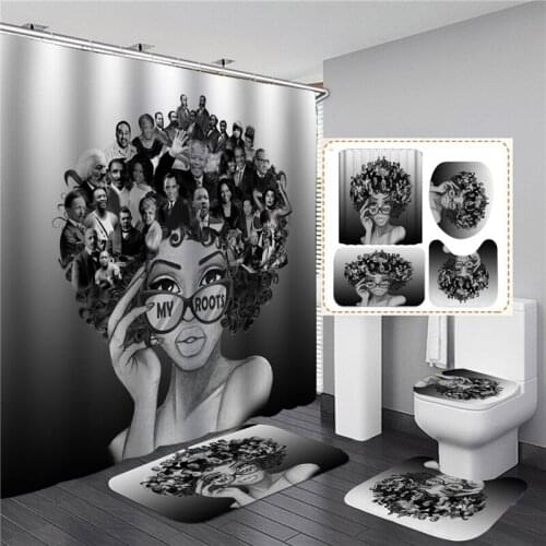 African American Black Women Bathroom Curtains Print Shower Curtain Set Waterproof Soft Anti-slip Bath Rugs Toilet Cover Carpets
