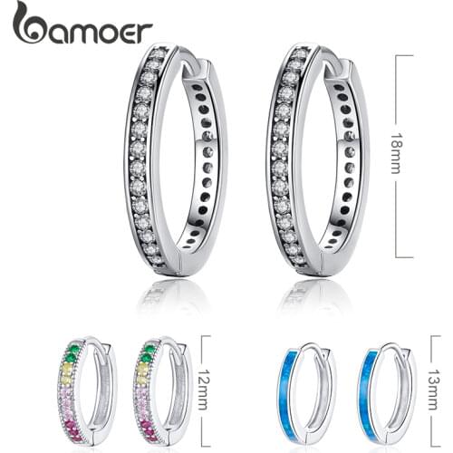 BAMOER 925 Sterling Silver CZ Simple Female Hoop Earrings Jewelry for Women Sterling Silver Jewelry PAS456