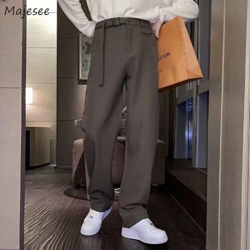 Casual Pants Men Design Irregular Straight Trousers Sashes All-match Handsome Streetwear Korean Style Stylish Bottoms Hombre Ins
