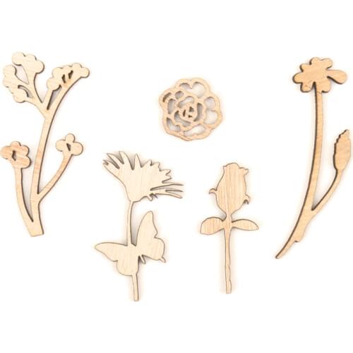 Pretty Flower Pattern Wooden Scrapbooking Collection Craft For Handmade Accessory Home Decoration DIY 25-72mm 10pcs