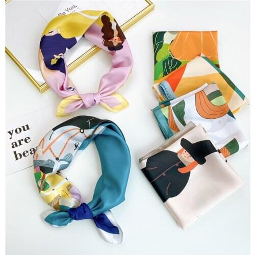 Elegant 1PC Print Neckerchief Square Scarf Small Silk Scarves DIY Hair Scarf Headband Head Neck Hair Tie Band Colorful Headscarf