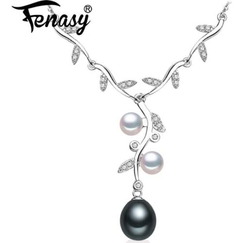 FENASY 925 Sterling Silver Bohemian Three Beads Pearl Pendant Necklace For Women Chain Necklace Wedding Engagement Jewelry