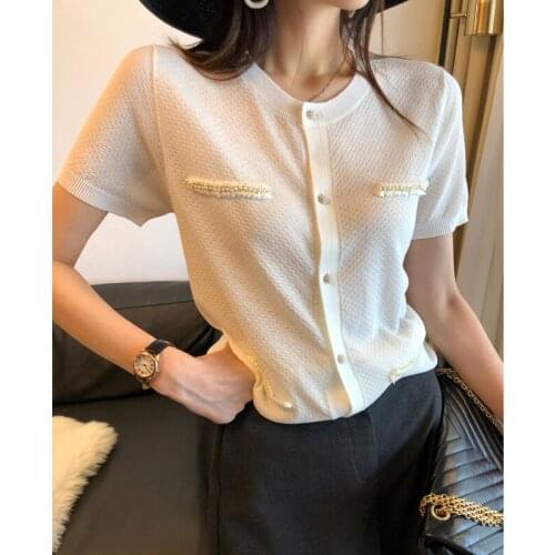 2021 Rushed Room 207225, Row 2, No.1 Upper] Non Real Shot Net Red Picture Round Neck False Pocket Short Sleeve Knitted T-shirt