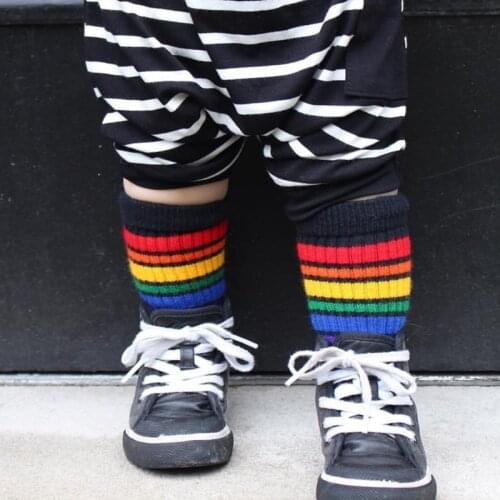 Boys Girls School Socks Children Baby Knee High Socks Rainbow Football Striped Sport Socks Soccer Hockey Socks Skateboard Kids