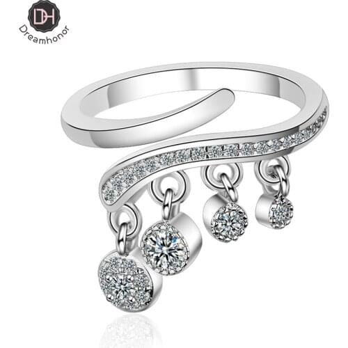 Dreamhonor Fashion 100% Real 925 Sterling Zircon Finger Ring Classic Stackable Silver Jewelry For Wedding Christmas Gift