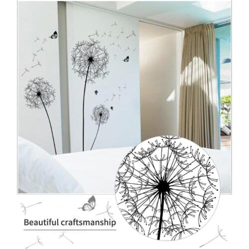 Creative Black Dandelion Wall Sticker Decoration Removable Flower Wall Stickers Home Decoration Indoor Bedroom Wall StickerDecor