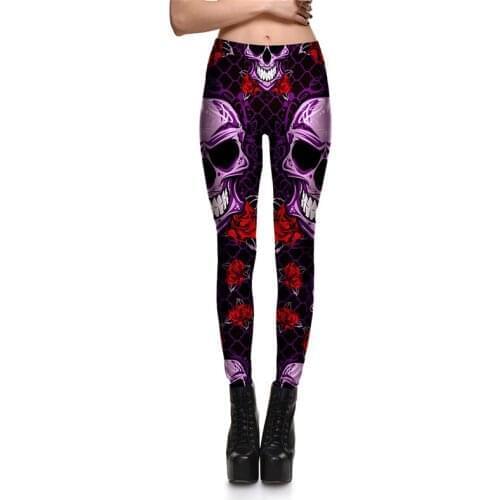 Leggings Fitness New Arrival Womens Skull Purple Red Rose Leggings Stretch Digital Print Pencil Pants Trousers