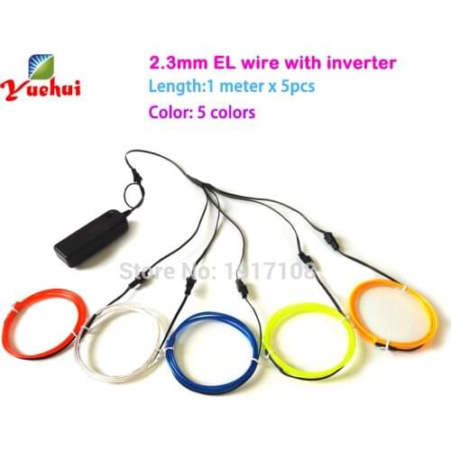 Hot Newest For DIY Car toys/craft Glow Party Supplies 2.3mm 1Meter x 5pieces multicolor Crazy el wire flexible neno light