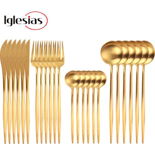 24pcs Gold Dinnerware Set Stainless Steel Tableware Set Knife Fork Spoon Flatware Set Cutlery Set Bright light